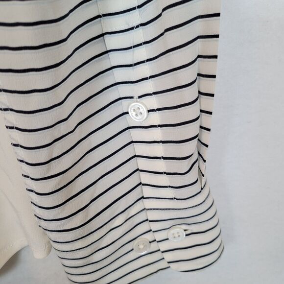 Equipment Femme Womens Silk Reese Striped Shirt Size Large White Career Preppy - Picture 3 of 10
